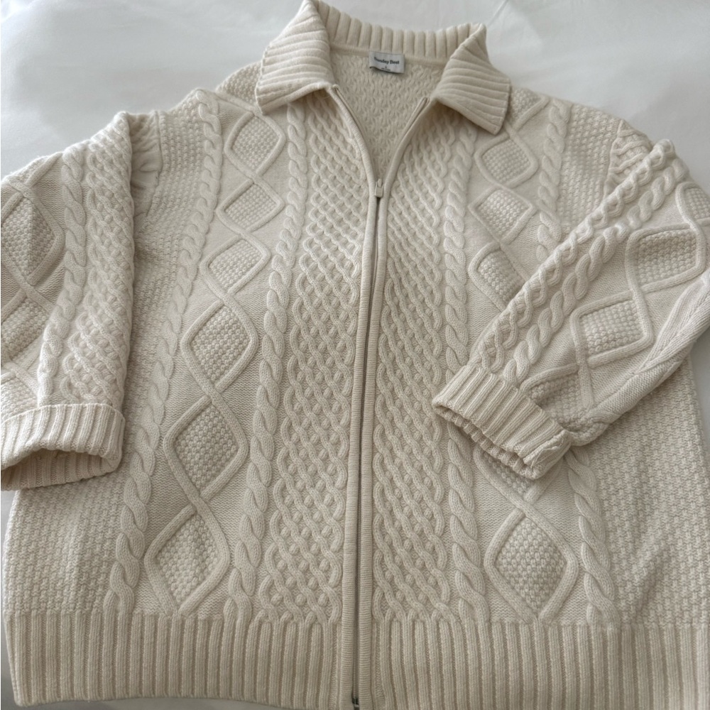 Sunday Best Aritzia Cable Knit Zip Up Sweater
